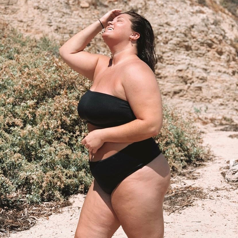 black bandeau bathing suit top