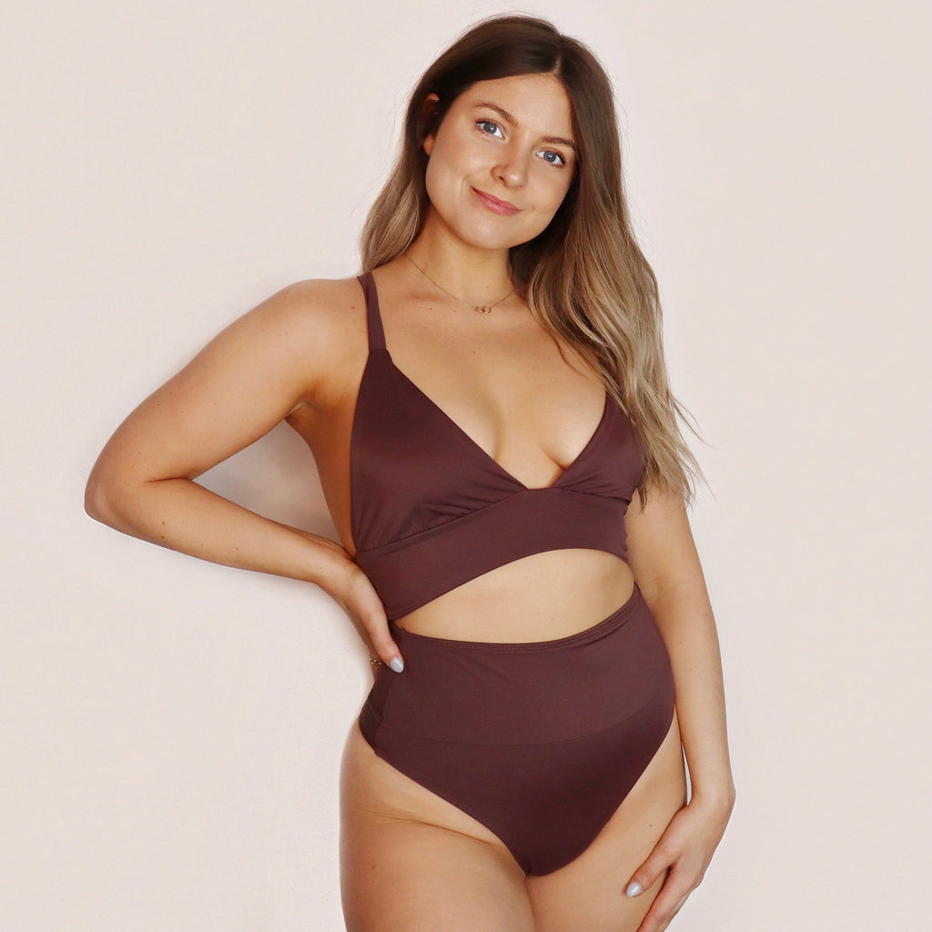Chocolate Brown Uplift Plunge Top - front